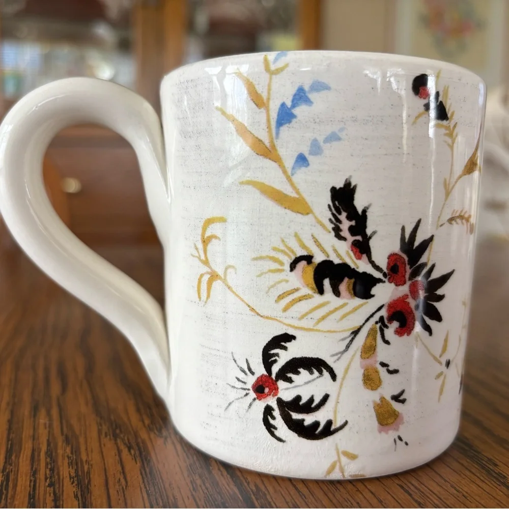 Floral Rooster Mug - White and Black